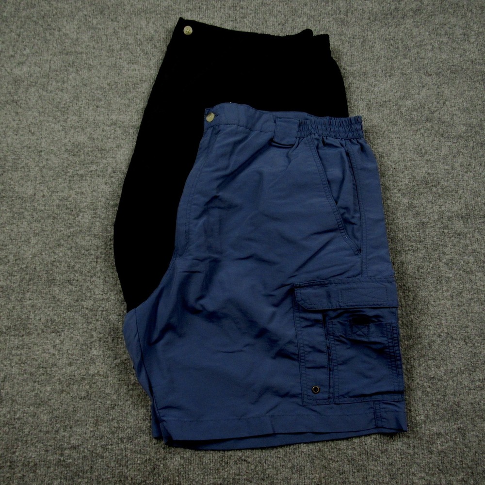 World Wide Sportsman Shorts Mens 46x8 Blue Black Cargo Fishing Nylon Lot of 2